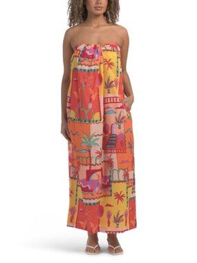 DRA Printed Strapless Cover-up Maxi Dress
